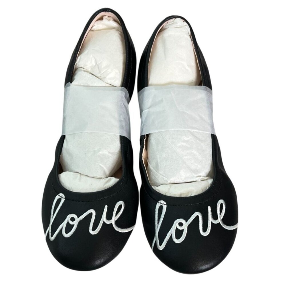 Ed By Ellen Girls Black “Love” Ballet Flats Embroidered Slip On Shoes Size 4.5